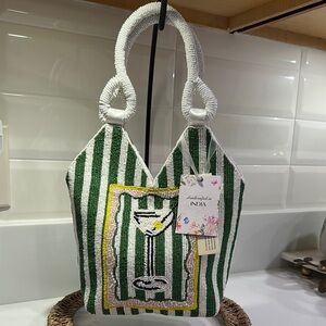 Handcrafted Green and White Beaded Bag